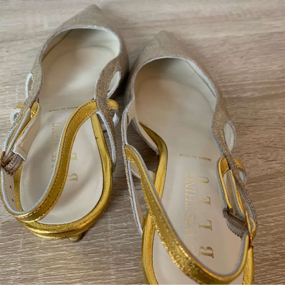 Vintage Pointed Toe Slingback Pump Gold Heels Special Occasion Something Bleu - Picture 13 of 15